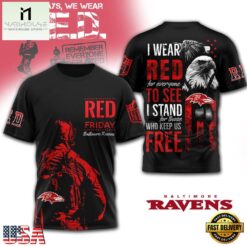 Baltimore Ravens 2026 NFL RED Friday 3D T Shirt
