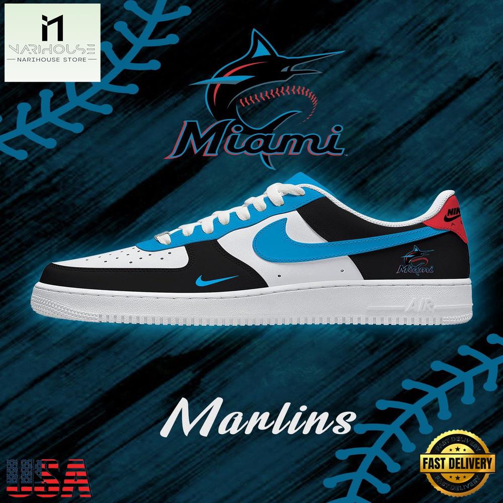 Miami Baseball Nike Air Force 1 Sneakers Shoes , MLB Fan Sneakers Miami Baseball Nike Air Force 1 Sneakers Shoes , MLB Fan Sneakers