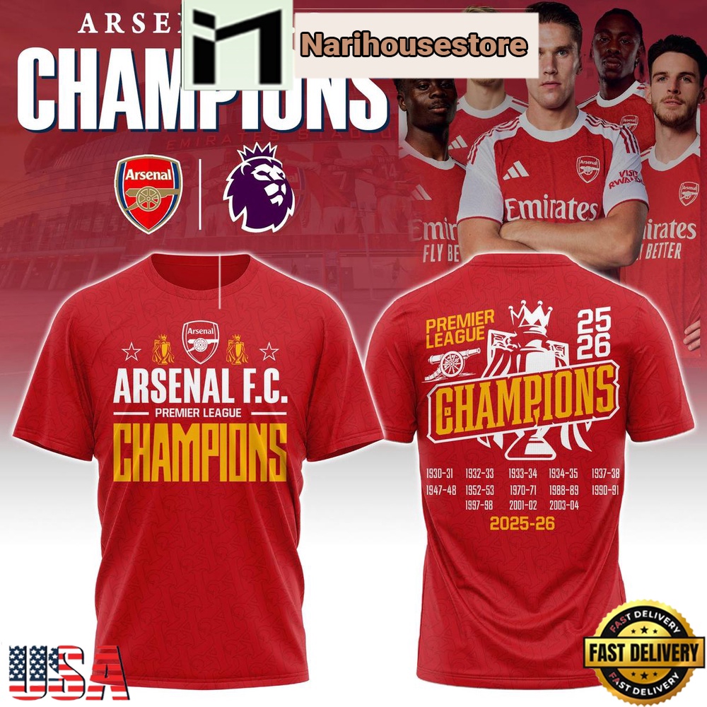 2026 Premier League Arsenal Champions Unisex T Shirt 2026 Premier League Arsenal Champions Unisex T Shirt