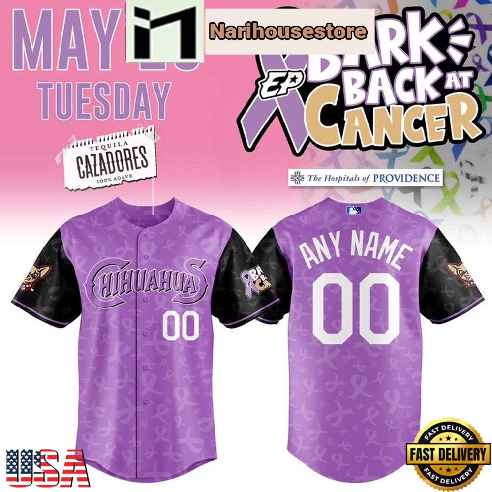 El Paso Chihuahuas 2026 Bark Back At Cancer Custom Baseball Jersey El Paso Chihuahuas 2026 Bark Back At Cancer Custom Baseball Jersey
