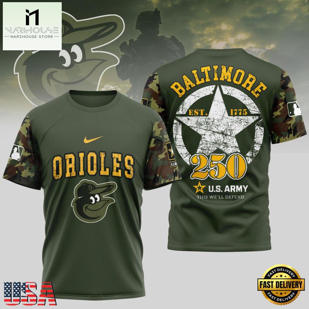 MLB Baltimore Orioles US Army 250th Birthday 2026 T-Shirt MLB Baltimore Orioles US Army 250th Birthday 2026 T-Shirt