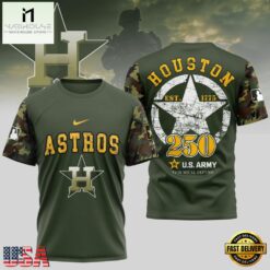 MLB Houston Astros US Army 250th Birthday Design 3D T Shirt
