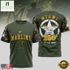 MLB Miami Marlins US Army 250th Birthday Design 3D T Shirt