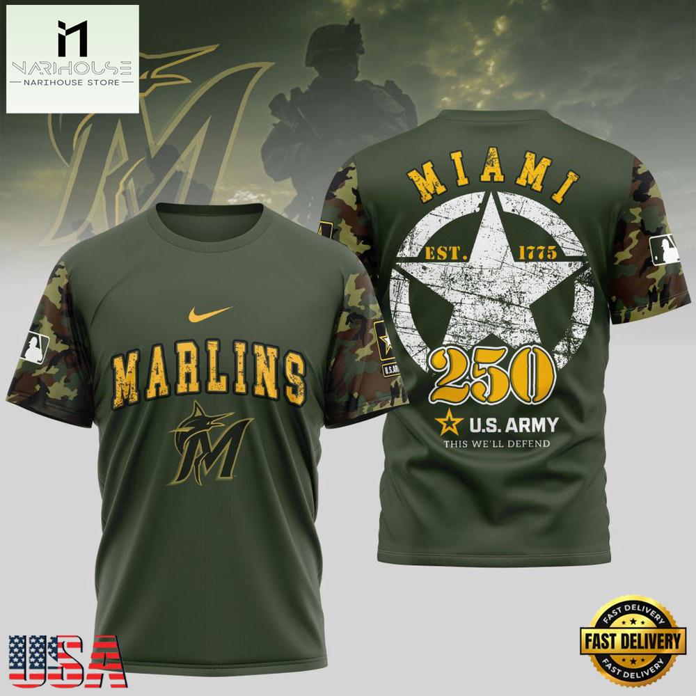 MLB Miami Marlins US Army 250th Birthday 2026 T-Shirt MLB Miami Marlins US Army 250th Birthday 2026 T-Shirt