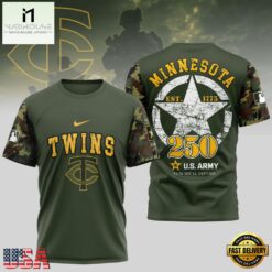 MLB Minnesota Twins US Army 250th Birthday Design 3D T Shirt