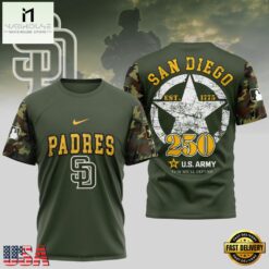 MLB San Diego Padres US Army 250th Birthday Design 3D T Shirt