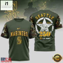MLB Seattle Mariners US Army 250th Birthday Design 3D T Shirt