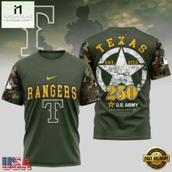 MLB Texas Rangers US Army 250th Birthday Design 3D T Shirt