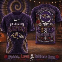 Baltimore Ravens NFL Peace Love Greateful Dead Special New 3D Shirt