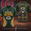 Green Bay Packers NFL x Greateful Dead Peace Love All Over Print T Shirt 2 Green Bay Packers NFL Peace Love Greateful Dead Special New 3D Shirt
