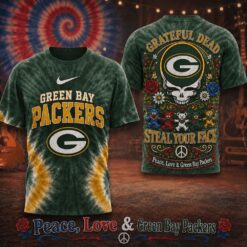 Green Bay Packers NFL Peace Love Greateful Dead Special New 3D Shirt