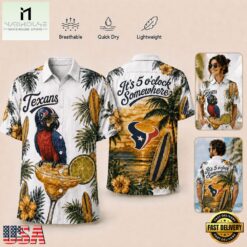 Houston Texans NFL It's 5 O'clock Somewhere Button Up Tropical Parrot Hawaiian Shirt