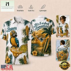 Jacksonville Jaguars NFL It's 5 O'clock Somewhere Button Up Tropical Parrot Hawaiian Shirt