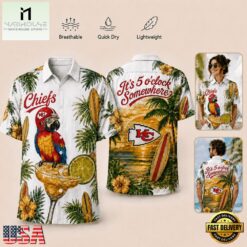 Kansas City Chiefs NFL It's 5 O'clock Somewhere Button Up Tropical Parrot Hawaiian Shirt