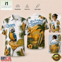 Los Angeles Chargers NFL It's 5 O'clock Somewhere Button Up Tropical Parrot Hawaiian Shirt