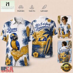 Los Angeles Rams NFL It's 5 O'clock Somewhere Button Up Tropical Parrot Hawaiian Shirt