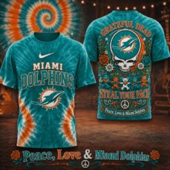Miami Dolphins NFL Peace Love Greateful Dead Special New 3D Shirt