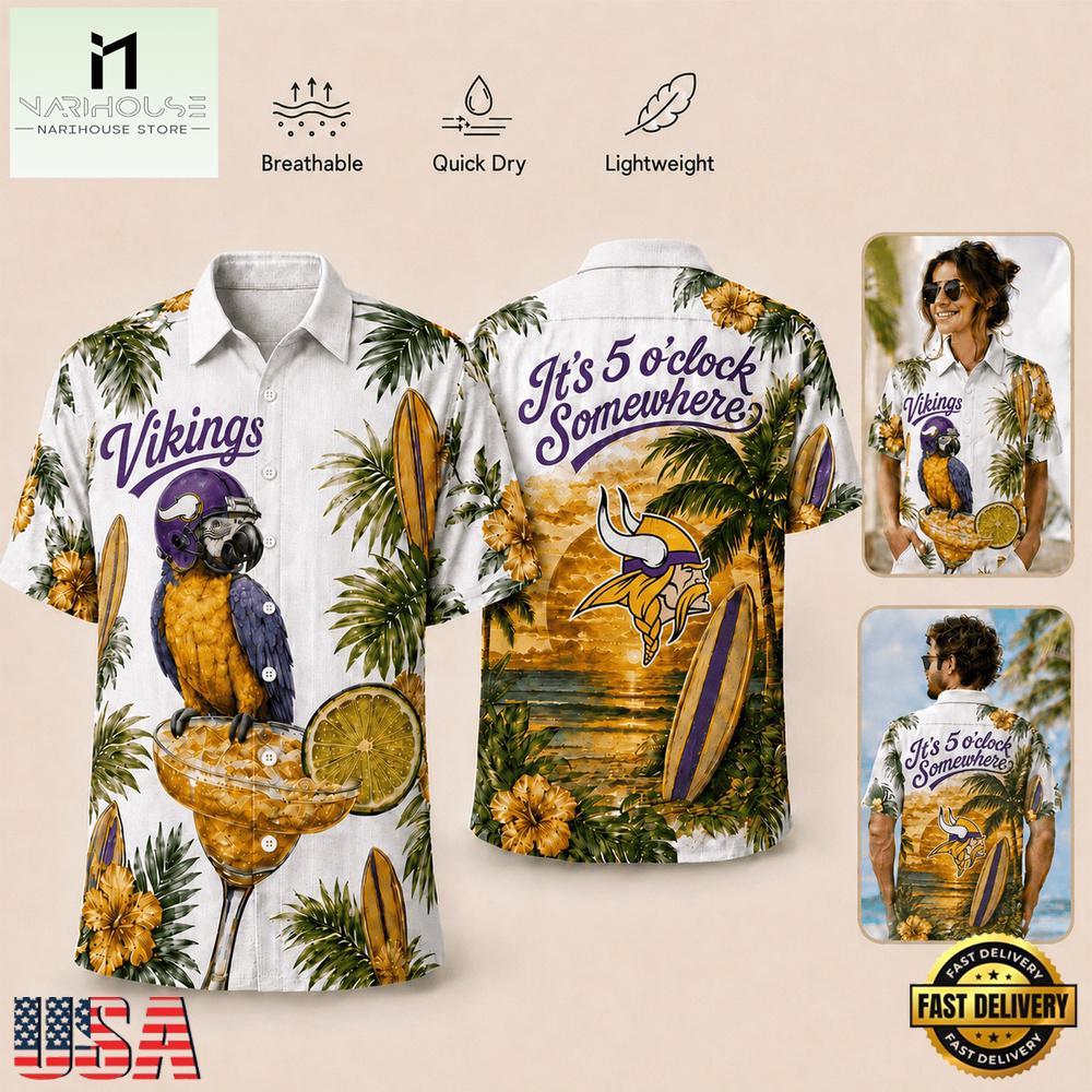Minnesota Vikings NFL Parrot Summer Hawaiian Shirt Minnesota Vikings NFL Parrot Summer Hawaiian Shirt