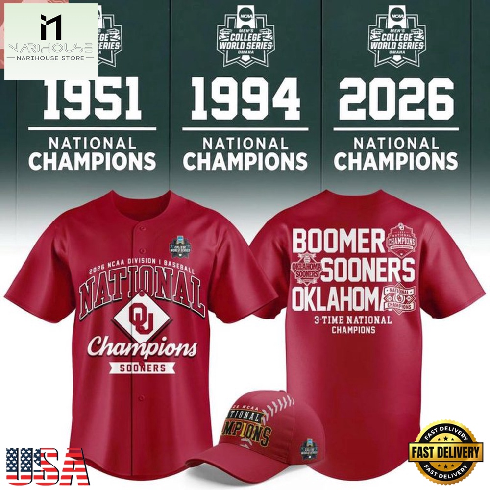 Oklahoma Sooners 2026 NCAA Baseball 3-Time National Champions Baseball Jersey