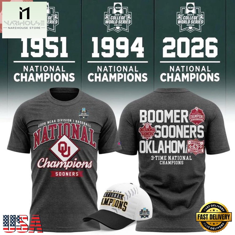 Oklahoma Sooners 3-Time NCAA Baseball National Champions 2026 T Shirt Oklahoma Sooners 3-Time NCAA Baseball National Champions 2026 T Shirt