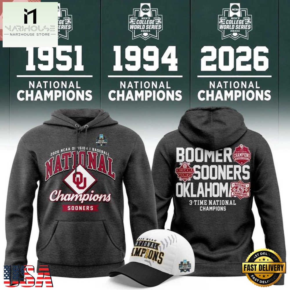 Oklahoma Sooners 3-Time NCAA Baseball National Champions 2026 Unisex Hoodie