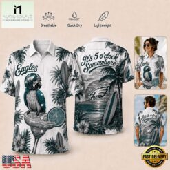 Philadelphia Eagles NFL It's 5 O'clock Somewhere Button Up Tropical Parrot Hawaiian Shirt
