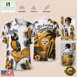 Pittsburgh Steelers NFL It's 5 O'clock Somewhere Button Up Tropical Parrot Hawaiian Shirt