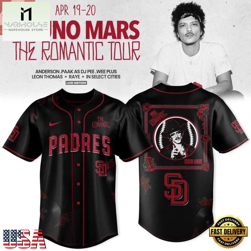 San Diego Padres The Romantic Tour 2026 x Bruno Mars New Baseball Jersey