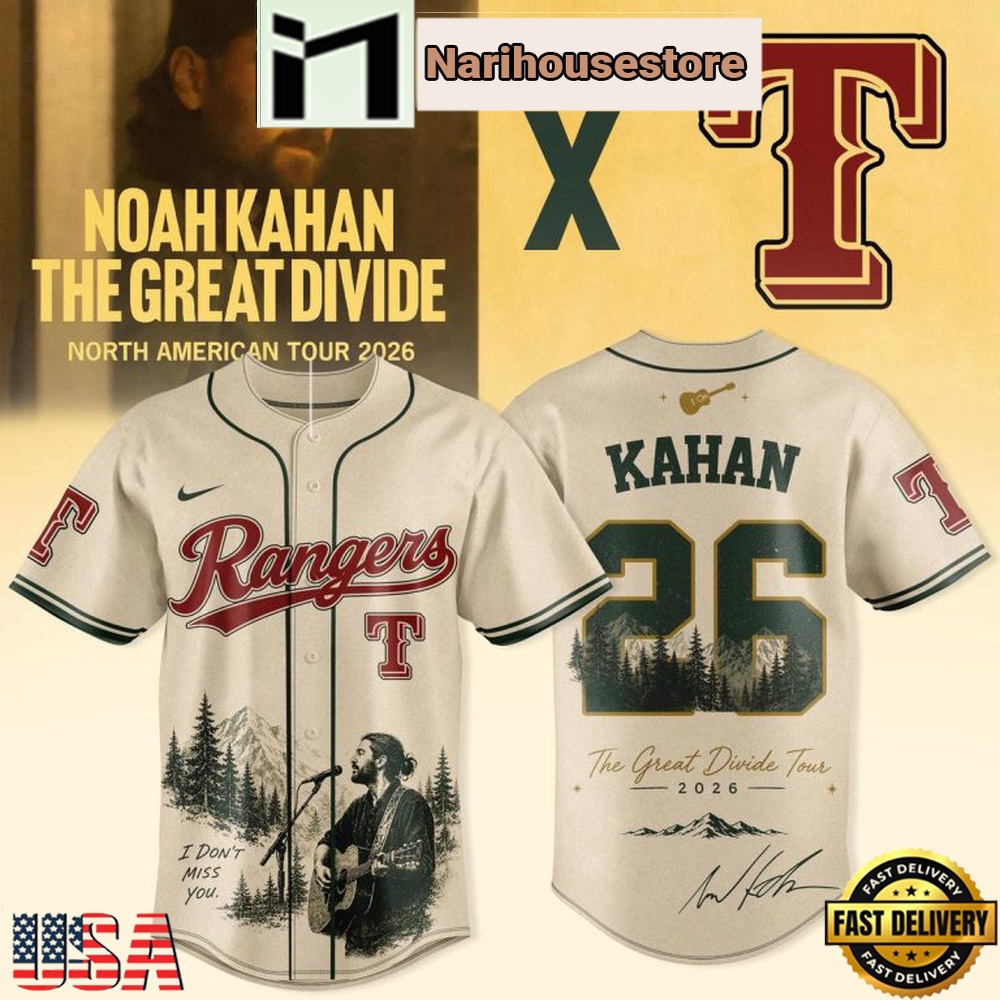 Texas Rangers Noah Kahan The Great Divide Tour 2026 Special Edition Baseball Jersey Texas Rangers Noah Kahan The Great Divide Tour 2026 Special Edition Baseball Jersey