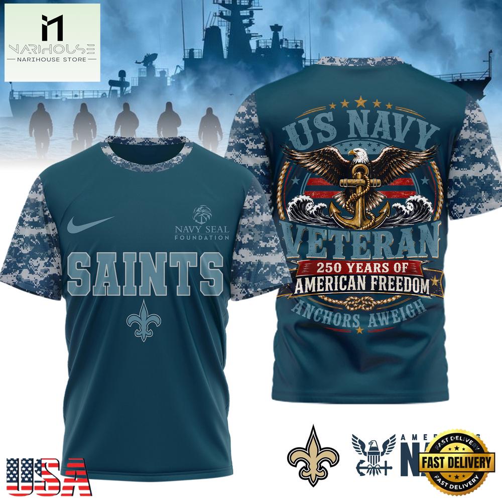 New Orleans Saints US Navy Veteran 250 Years American Freedom T Shirt New Orleans Saints US Navy Veteran 250 Years American Freedom T Shirt