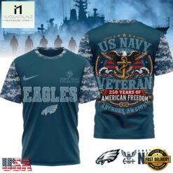 Philadelphia Eagles US Navy Veteran 250 Years American Freedom 3D Shirt