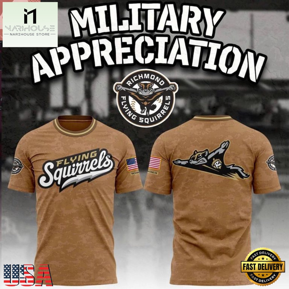 Richmond Flying Squirrels 2026 Military Appreciation Night 3D Shirt Richmond Flying Squirrels 2026 Military Appreciation Night 3D Shirt
