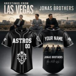 Houston Astros x Jonas Brothers Greetings From Las Vegas Tour 2026 Black Baseball Jersey , Concert Baseball Jersey Houston Astros X Jonas Brothers Greetings From Las Vegas Tour 2026 Black Baseball Jersey