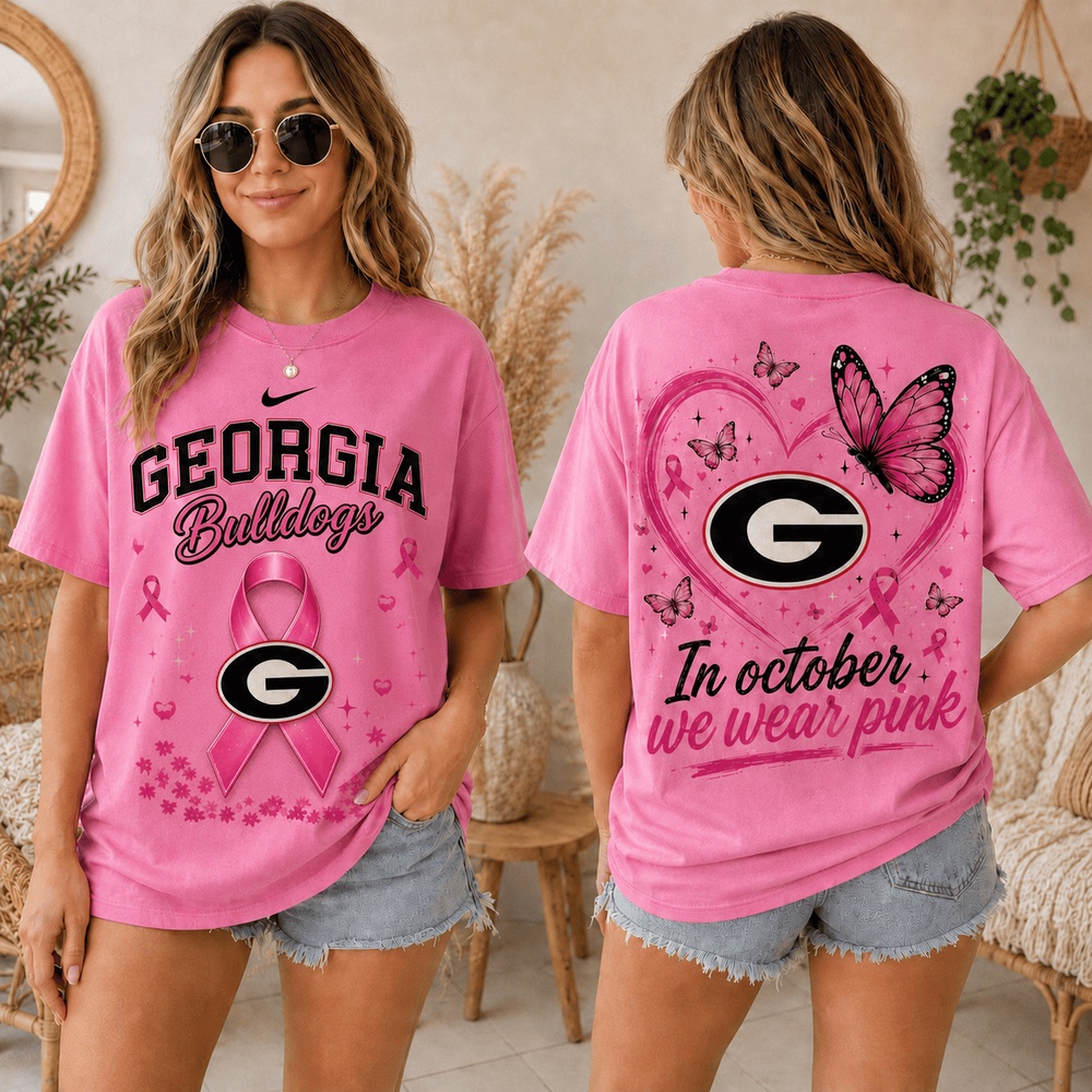Georgia Bulldogs 2026 NCAA Pink October Breast Cancer Awareness Fan Pride Unisex T Shirt , NCAA College 3D Shirt Georgia Bulldogs 2026 NCAA Pink October Breast Cancer Awareness Fan Pride Unisex T Shirt , NCAA College 3D Shirt