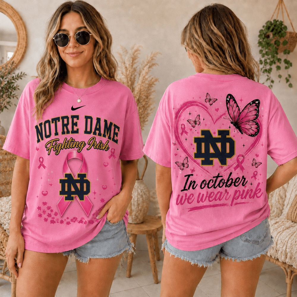 Notre Dame Fighting Irish 2026 NCAA Pink October Breast Cancer Awareness Fan Pride Unisex T Shirt , NCAA College 3D Shirt Notre Dame Fighting Irish 2026 NCAA Pink October Breast Cancer Awareness Fan Pride Unisex T Shirt , NCAA College 3D Shirt