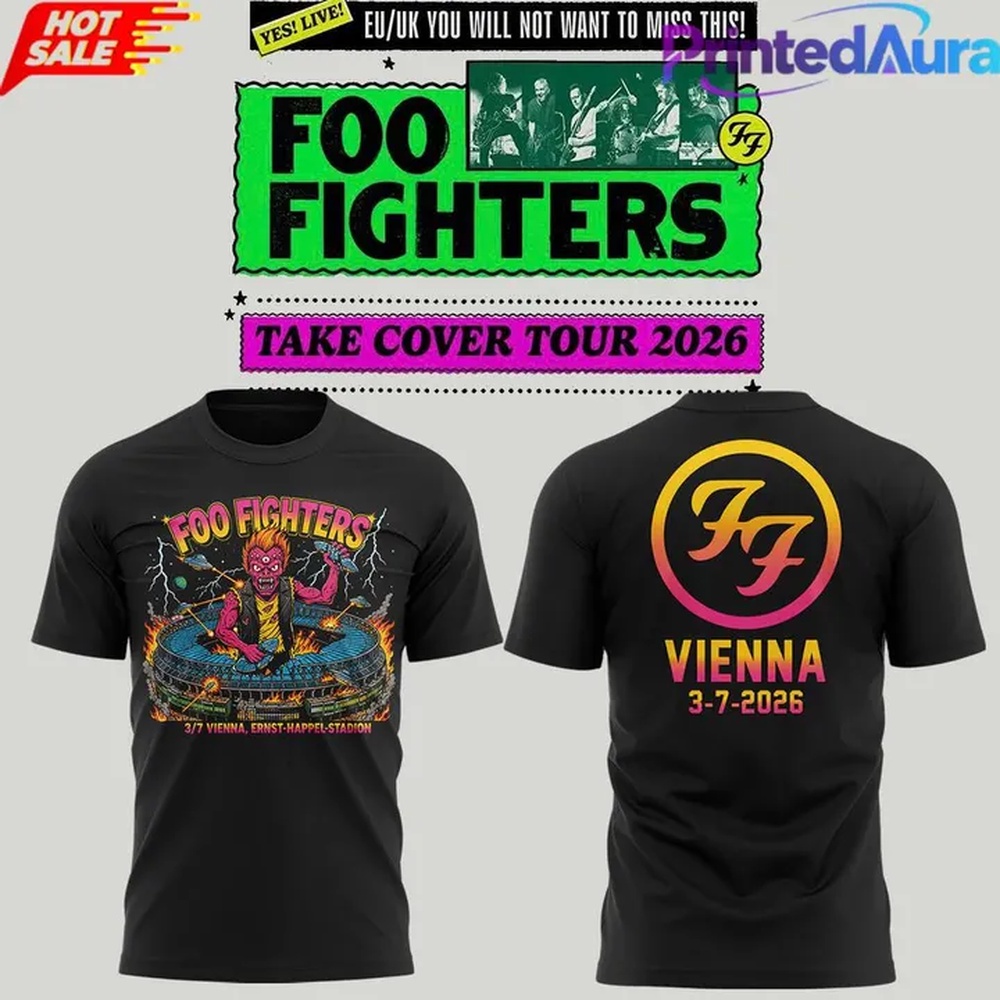 Foo Fighters Take Cover Tour 2026 At Ernst Happel Stadion, Vienna Limited Edition 3D Shirt , Popular 3D Music Tee Foo Fighters Take Cover Tour 2026 At Ernst Happel Stadion, Vienna Limited Edition 3D Shirt , Popular 3D Music Tee