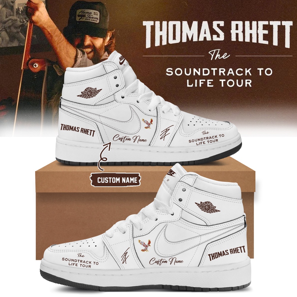 Thomas Rhett The Soundtrack to Life Tour 2026 Signature White Air Jordan 1 Hightop Shoes , Music Fan AJ1 Sneakers Thomas Rhett The Soundtrack to Life Tour 2026 Signature White Air Jordan 1 Hightop Shoes , Music Fan AJ1 Sneakers