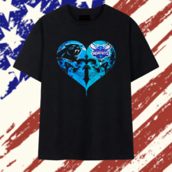 Charlotte Hornets x Carolina Panthers skulls face to face heart shape distressed T Shirt , Stylish 2D Graphic Shirt Charlotte Hornets X Carolina Panthers Skulls Face TO Face Heart Shape Distressed T Shirt