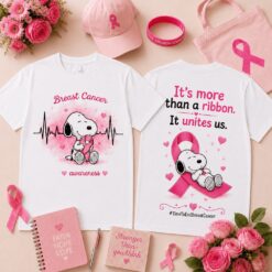 Snoopy Together in Pink Breast Cancer Awareness Ribbon, Heartbeat & Unity Front and Back T Shirt , Popular 3D Music Tee Snoopy Together IN Pink Breast Cancer Awareness Ribbon Heartbeat Unity Front And Back T Shirt