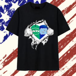 New York Jets and North Carolina Tar Heels mashup heart with Superman chest rip T Shirt, Stylish 2D Graphic Shirt New York Jets And North Carolina Tar Heels Mashup Heart With Superman Chest Rip T Shirt