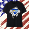 Los Angeles Rams and North Carolina Tar Heels mashup heart with Superman chest rip T Shirt, Stylish 2D Graphic Shirt Los Angeles Rams And North Carolina Tar Heels Mashup Heart With Superman Chest Rip T Shirt