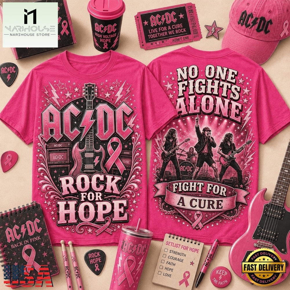 ACDC No One Fights Alone Rock For Hope Breast Cancer Awareness Shirt , Popular 3D Music Tee ACDC No One Fights Alone Rock For Hope Breast Cancer Awareness Shirt , Popular 3D Music Tee