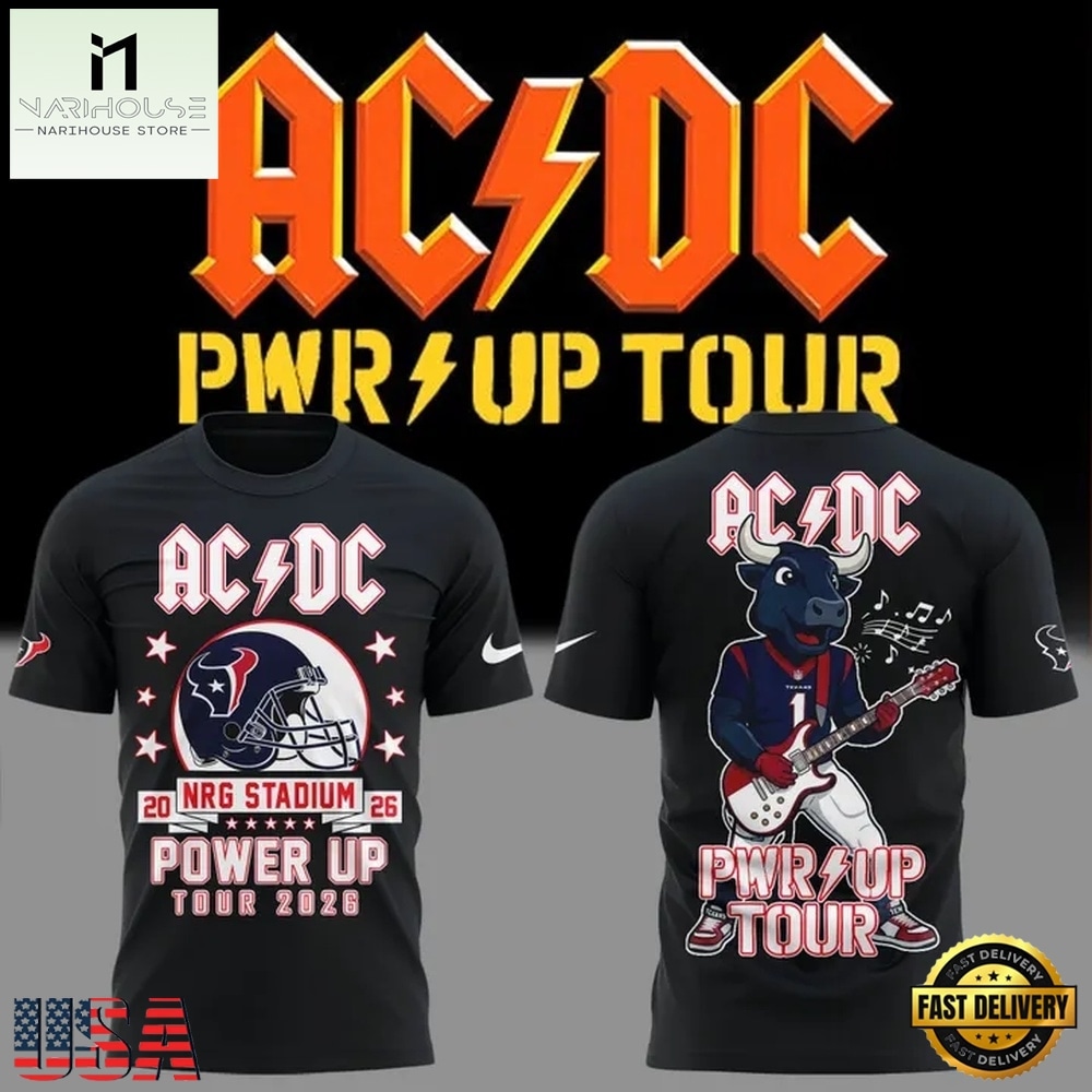 ACDC x Houston Texans Power Up Tour 2026 Black T Shirt, Popular 3D Music Tee ACDC x Houston Texans Power Up Tour 2026 Black T Shirt, Popular 3D Music Tee