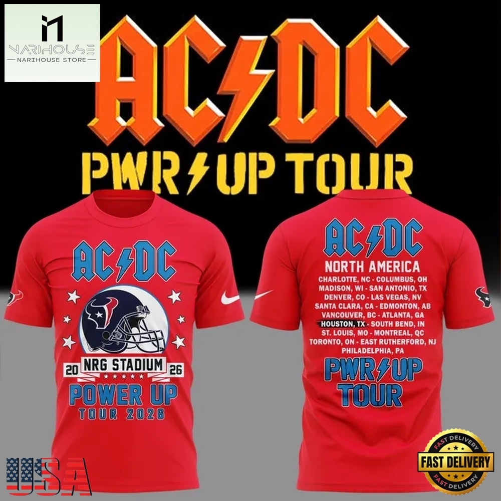 ACDC x Houston Texans Power Up Tour 2026 Red T Shirt, Popular 3D Music Tee ACDC x Houston Texans Power Up Tour 2026 Red T Shirt, Popular 3D Music Tee