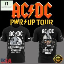 ACDC x Las Vegas Raiders Power Up Tour 2026 T Shirt , Popular 3D Music Tee Acdc X Las Vegas Raiders Power UP Tour 2026 T Shirt