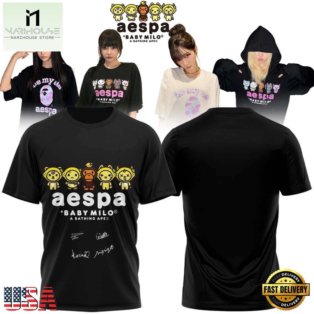 Aespa x BAPE Signed 2026 Limited Edition Black T Shirt , Popular 3D Music Tee Aespa x BAPE Signed 2026 Limited Edition Black T Shirt , Popular 3D Music Tee