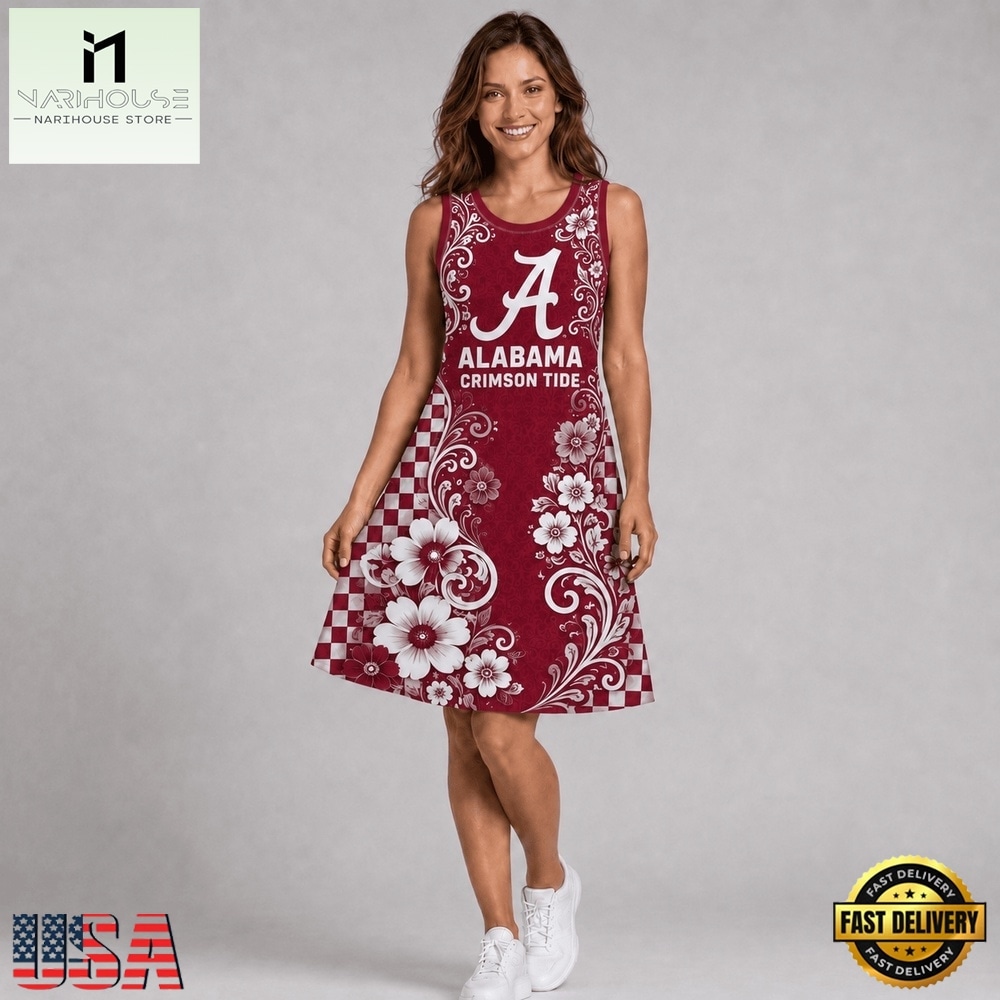 Alabama Crimson Tide NCAA Sporty Floral Elegance Women’s Sleeveless Dress, NCAA Women Team Dress Alabama Crimson Tide NCAA Sporty Floral Elegance Women’s Sleeveless Dress, NCAA Women Team Dress