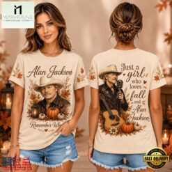Alan Jackson Autumn Pumpkin Portrait Unisex 3D Shirt , Music Fans 3D T Shirt Alan Jackson Autumn Pumpkin Portrait Unisex 3D Shirt