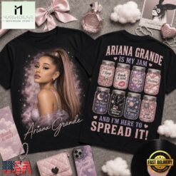 Ariana Grande Is My Jam Songs in Jars Front and Back T Shirt, Popular 3D Music Tee Ariana Grande IS MY Jam Songs IN Jars Front And Back T Shirt