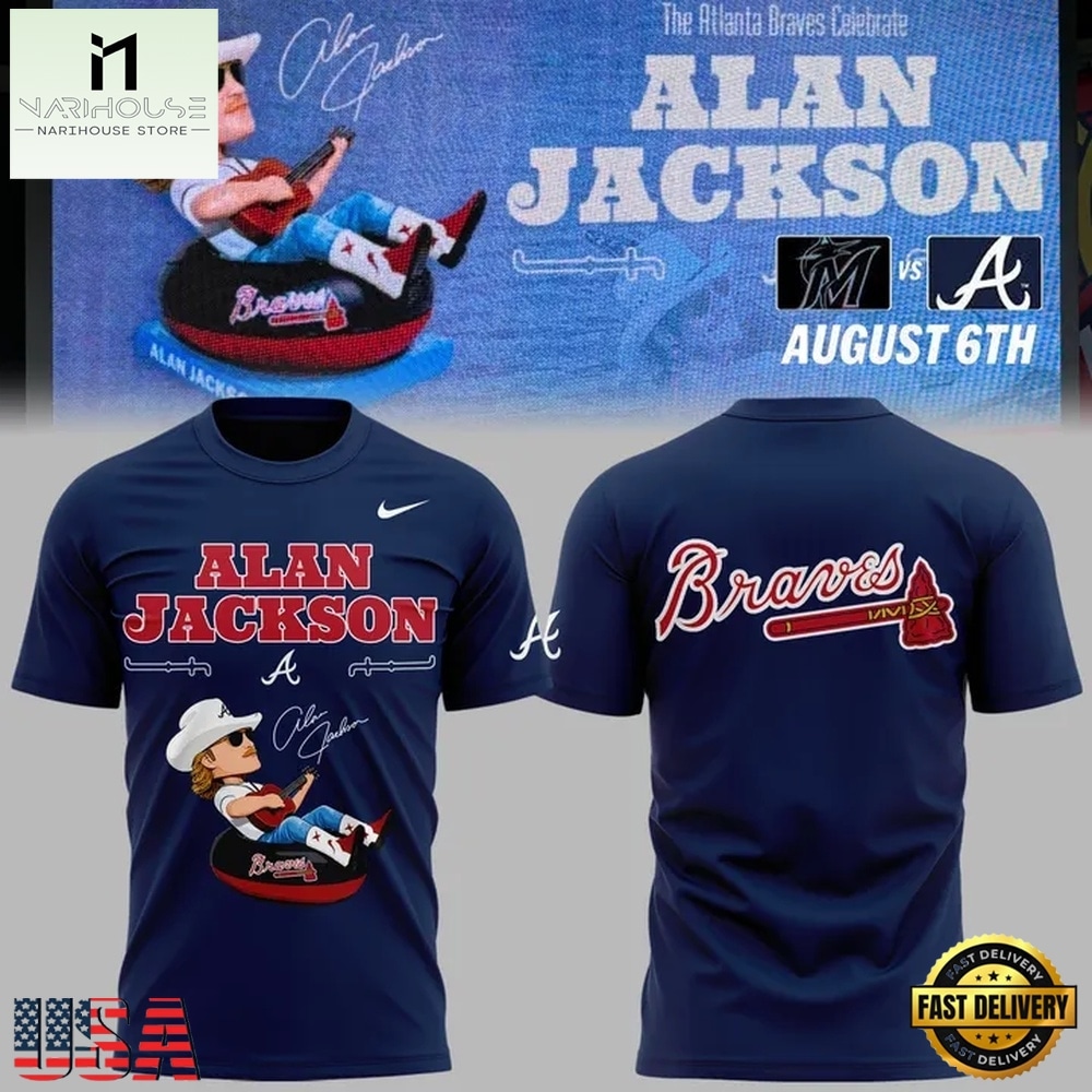 Atlanta Braves Alan Jackson Celebration Night 2026 Blue T Shirt , Music Fans 3D T Shirt Atlanta Braves Alan Jackson Celebration Night 2026 Blue T Shirt , Music Fans 3D T Shirt